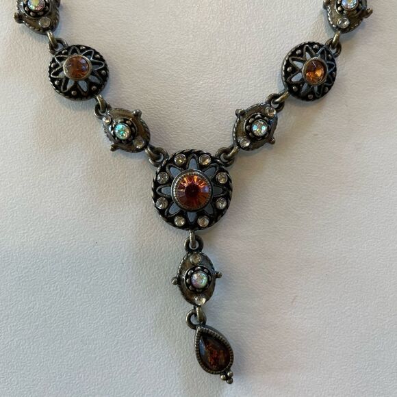 NIB Avon Topaz Color Y Necklace & Dangle Earrings Burnished Metal - Picture 3 of 10